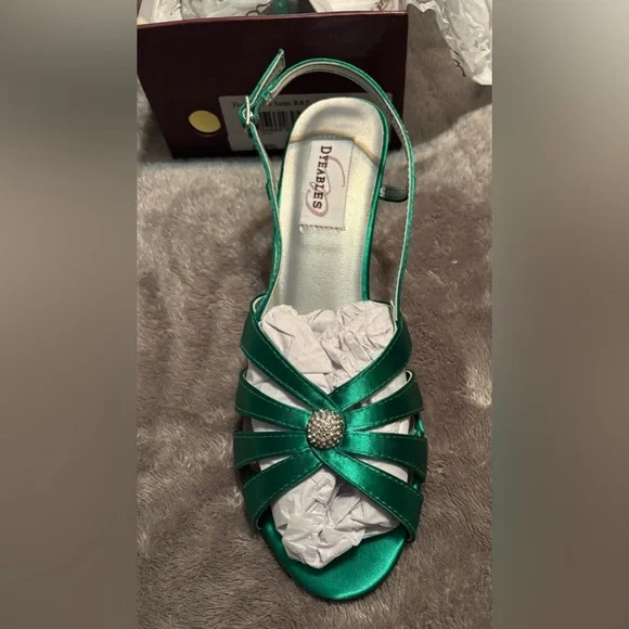 FIONA Dyeable Women's White Satin Low Kitten Heel Open Toe Sandals Style 46315 - Picture 2 of 9